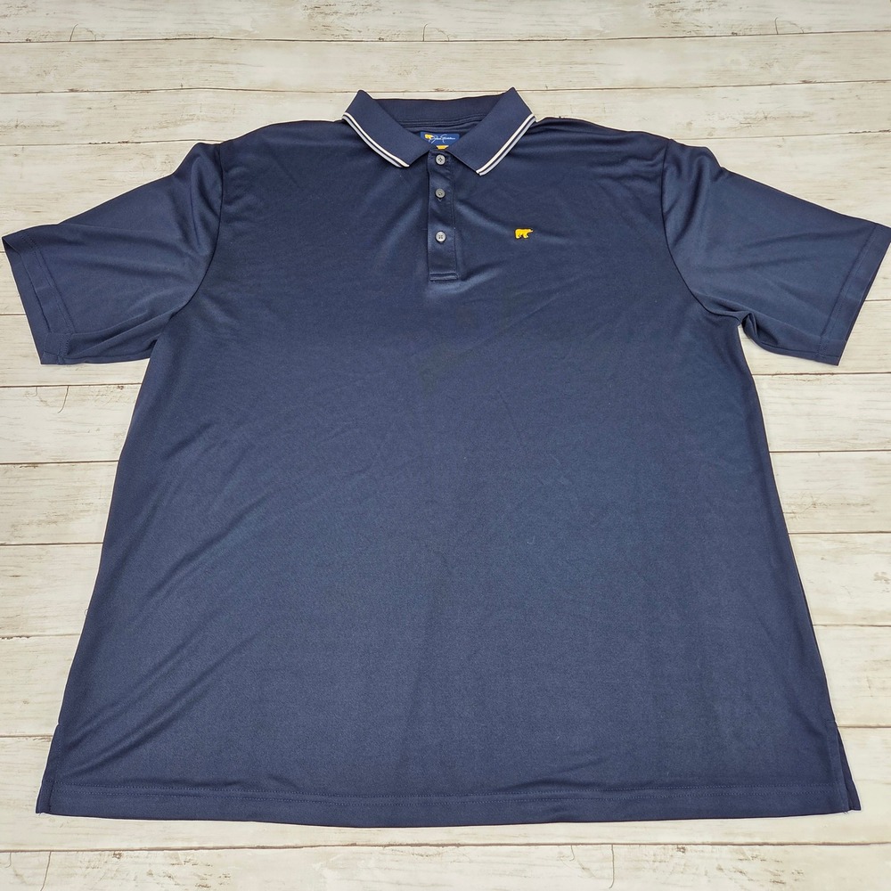 Jack Nicklaus Polo Shirt Mens 2XLT Navy Blue Golden Bear Tipped Collar Tall Golf